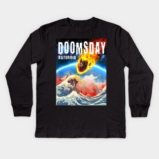 Doomsday ! asteroid and Great Wave Kids Long Sleeve T-Shirt